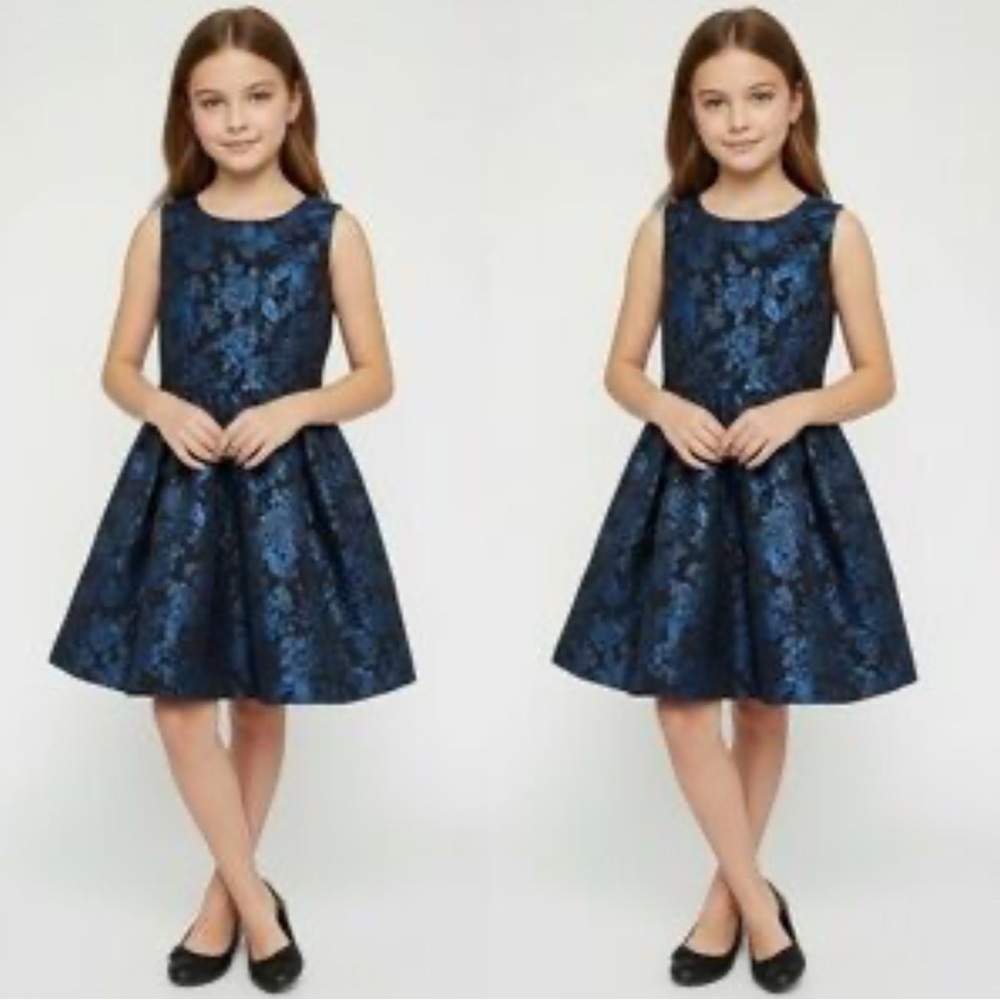 The Children's Place Girls Dressy/Party kids Dress, Size 6 Blue/Black Metallic